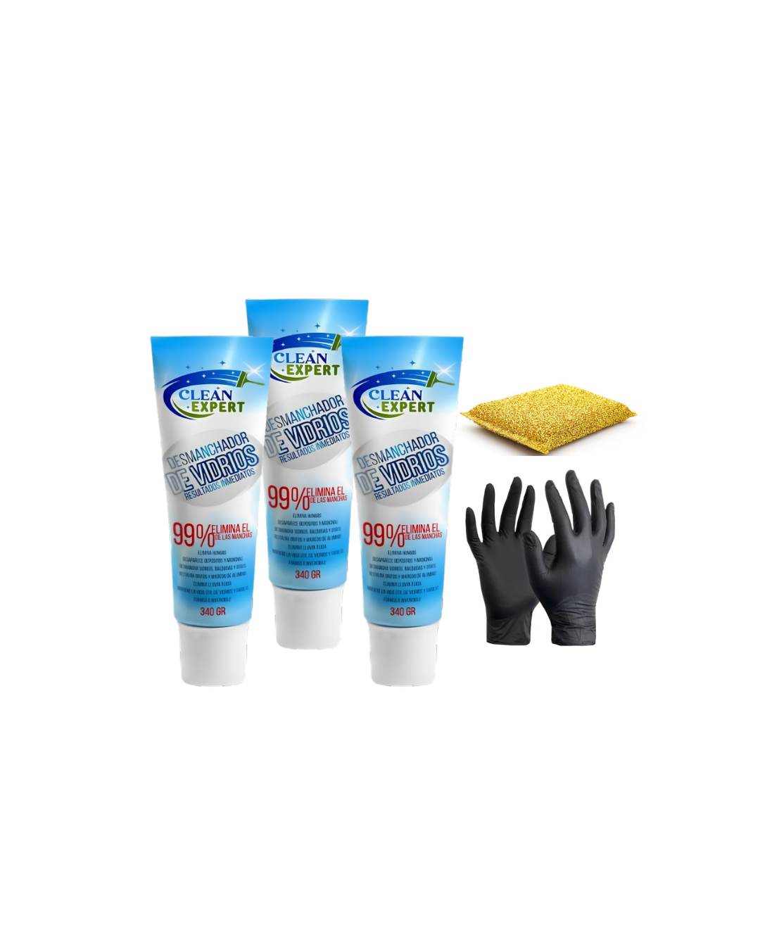 3 Desmanchadores de Vidrios CLEAN EXPERT Presentación tubo + OBSEQUIO (esponja y guantes).